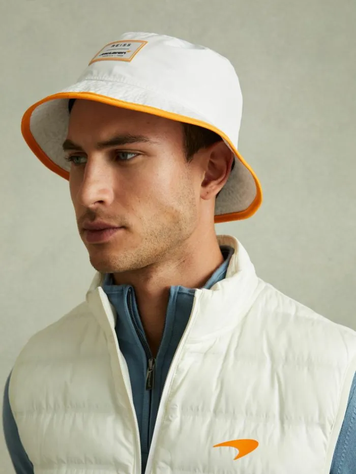 REISS Hats Gloves and Scarves Men McLaren F1 Embroidered Bucket Hat White