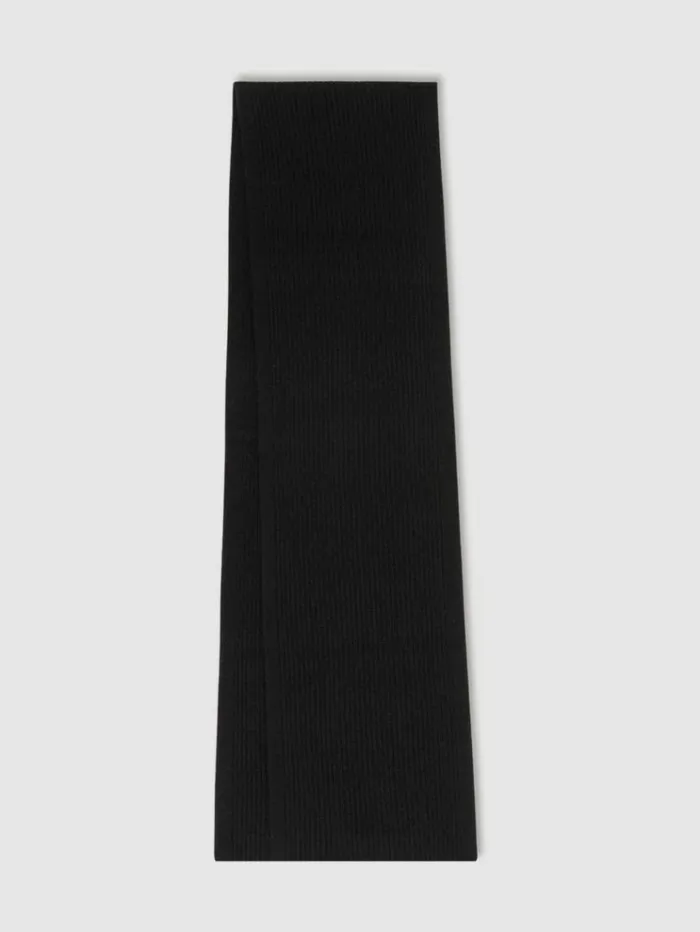REISS Hats Gloves and Scarves Men Merino Wool Ribbed Scarf And Beanie Set Black