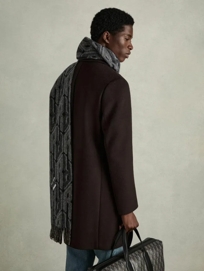 REISS Hats Gloves and Scarves Men Wool And Cashmere Jacquard Scarf Blackgrey