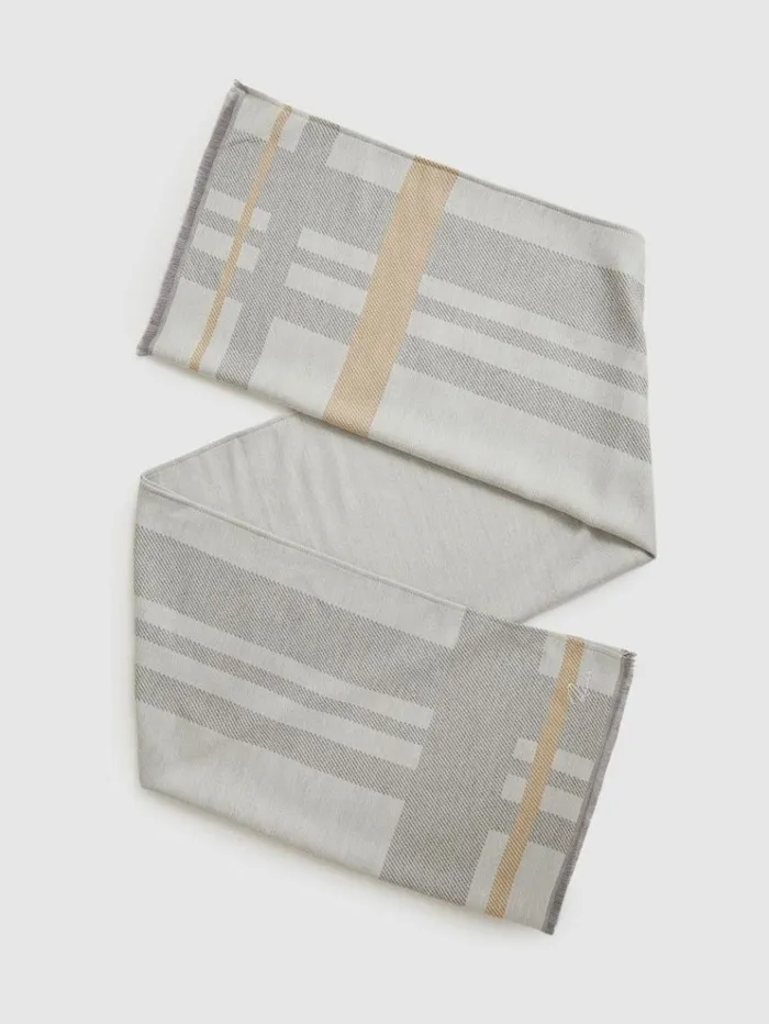 REISS Hats Gloves and Scarves Women Logo Embroidered Checked Scarf Grey
