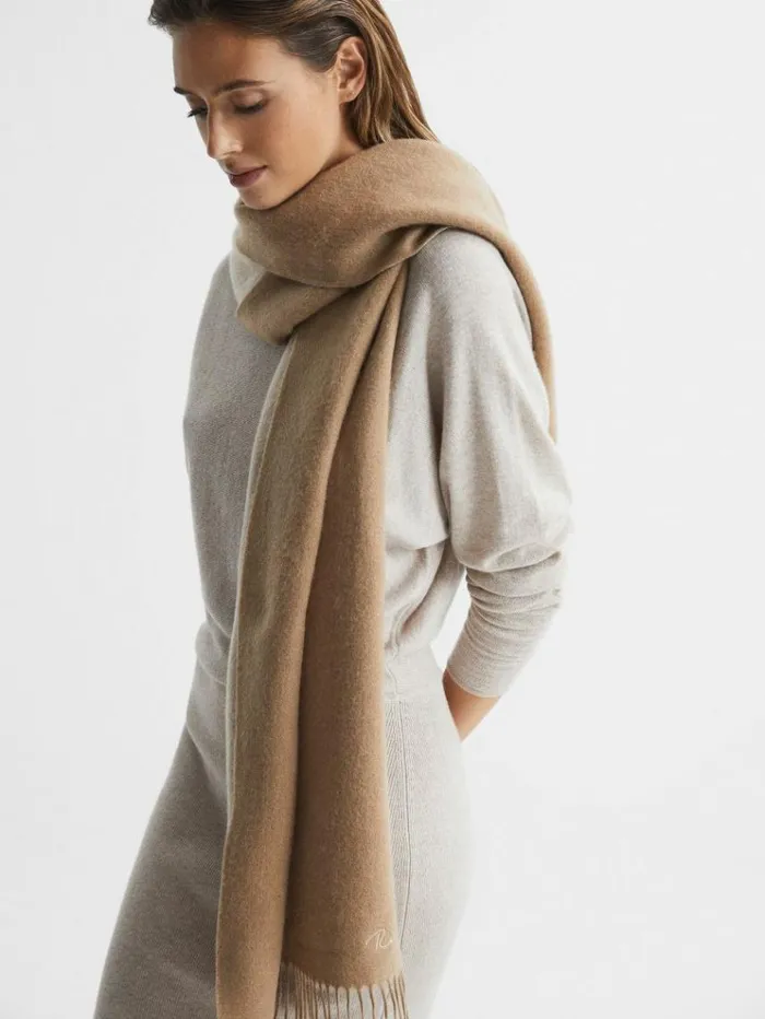 REISS Hats Gloves and Scarves Women WoolCashmere Scarf Camel