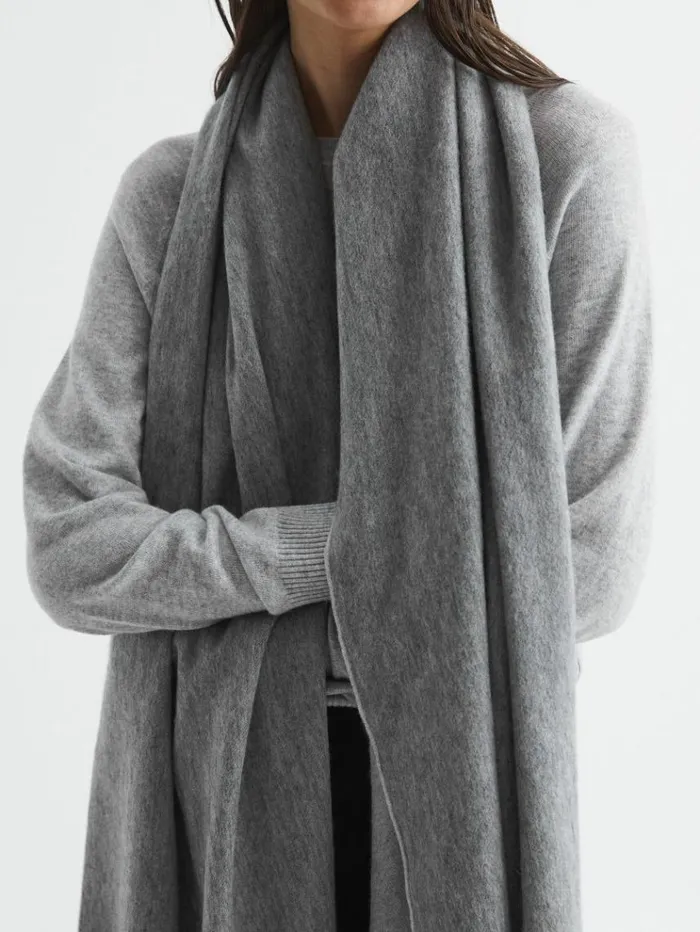 REISS Hats Gloves and Scarves Women WoolCashmere Scarf Soft Grey
