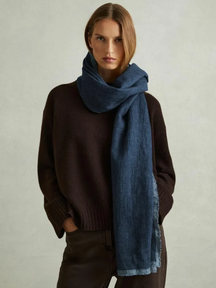 REISS Hats Gloves and Scarves Women Wool TwoTone Scarf Blue