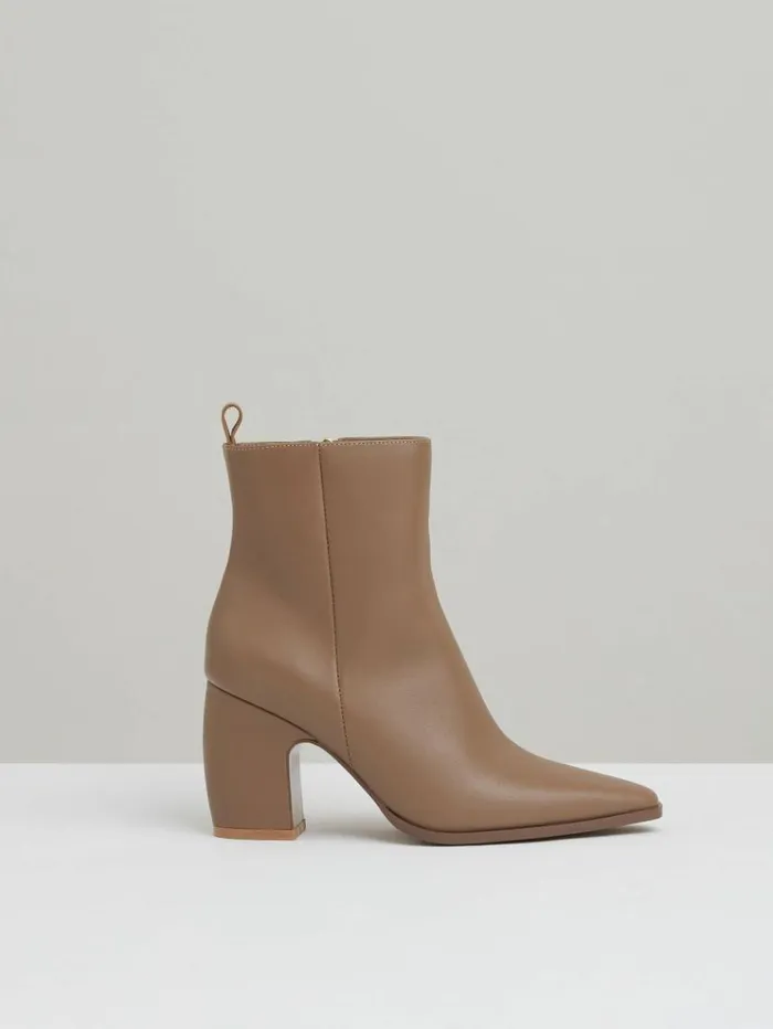 REISS Heels Women Leather Blocked Heel Ankle Boots Taupe