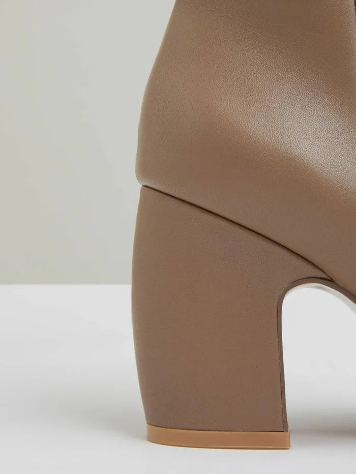 REISS Heels Women Leather Blocked Heel Ankle Boots Taupe