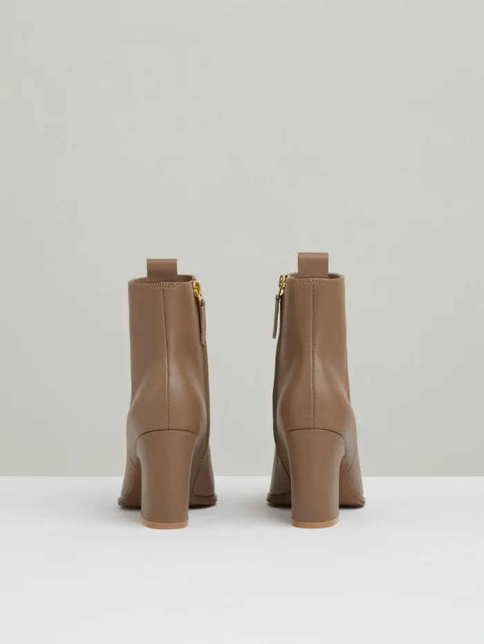 REISS Heels Women Leather Blocked Heel Ankle Boots Taupe