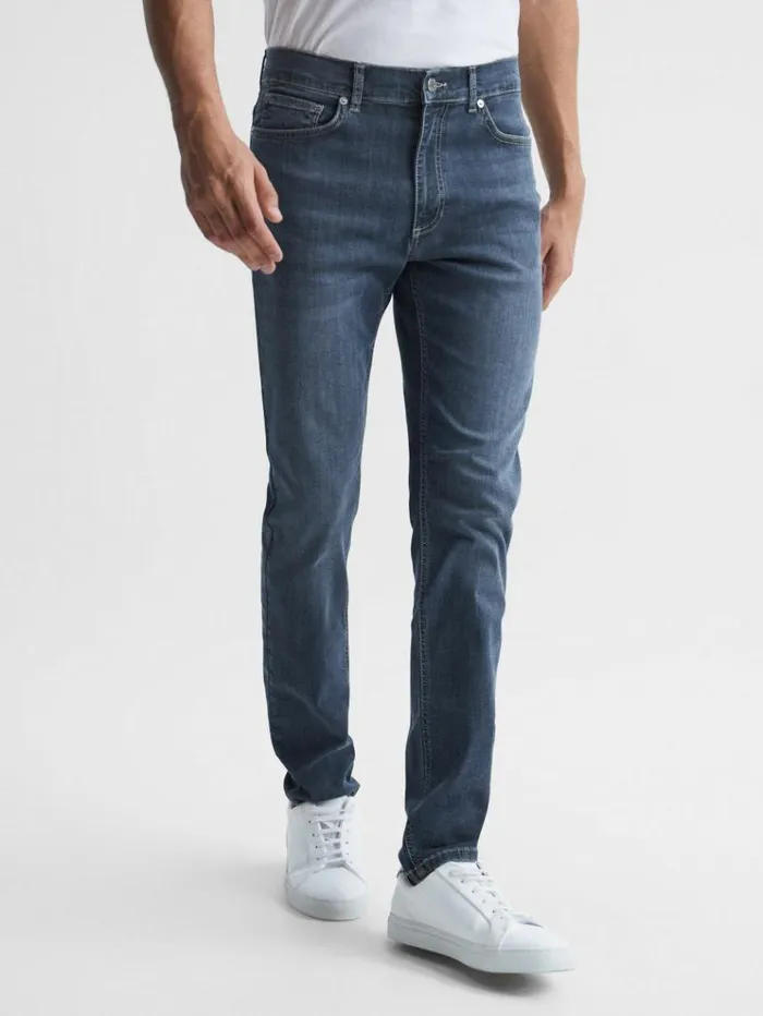 REISS Jeans Men Jersey Slim Fit Washed Jeans Washed Indigo