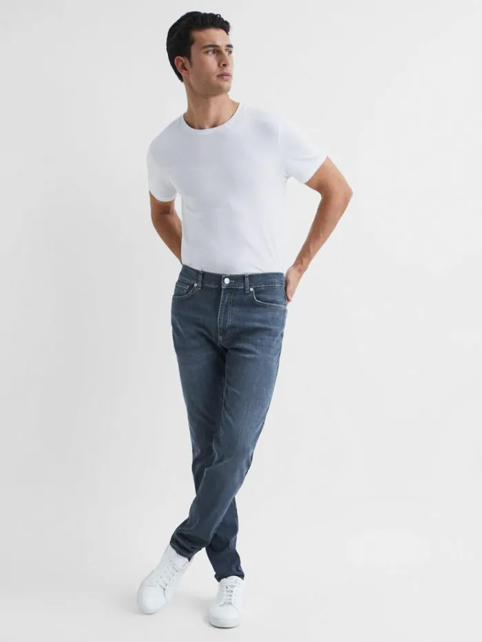 REISS Jeans Men Jersey Slim Fit Washed Jeans Washed Indigo