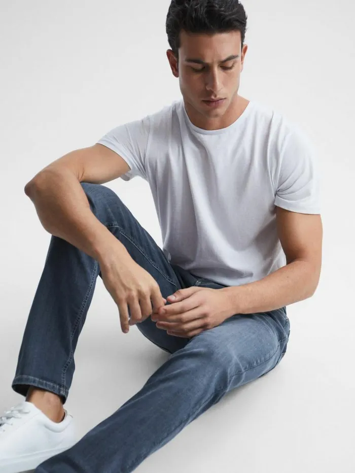 REISS Jeans Men Jersey Slim Fit Washed Jeans Washed Indigo