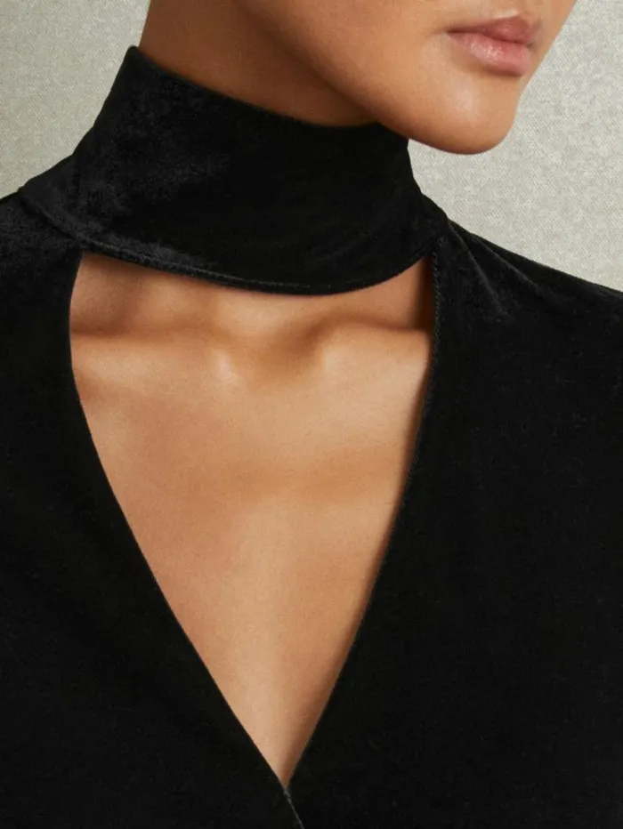 REISS Jumpsuits and Rompers Women Velvet Belted Wide Leg Jumpsuit Black
