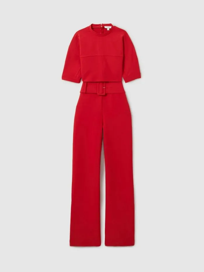 REISS Jumpsuits and Rompers Women Wide Leg Belted Jumpsuit Red