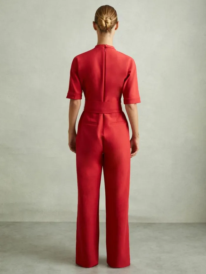 REISS Jumpsuits and Rompers Women Wide Leg Belted Jumpsuit Red