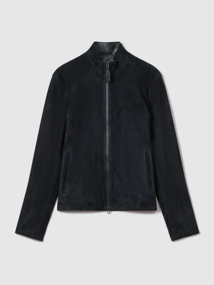 REISS Leather and Suede Jackets Men McLaren F1 Suede ZipThrough Jacket Navy