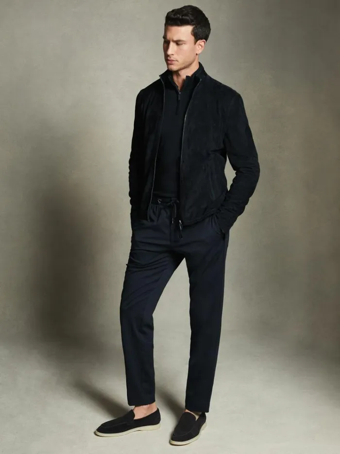 REISS Leather and Suede Jackets Men McLaren F1 Suede ZipThrough Jacket Navy