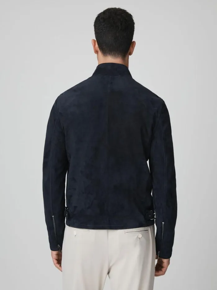 REISS Leather and Suede Jackets Men McLaren F1 Suede ZipThrough Jacket Navy