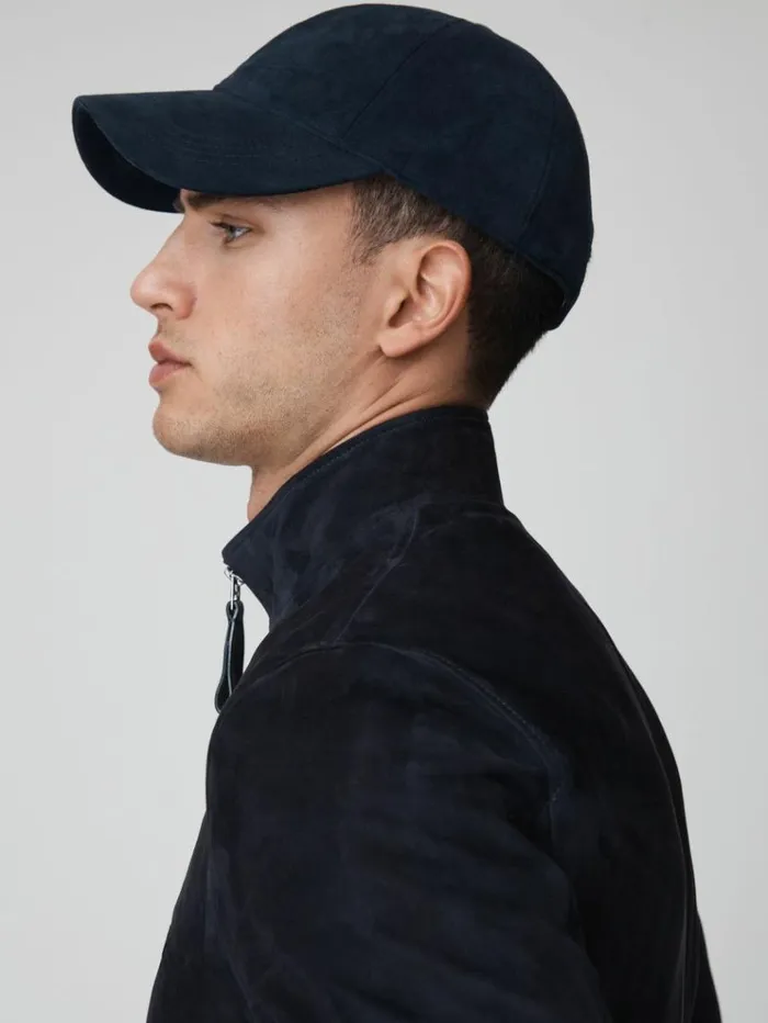 REISS Leather and Suede Jackets Men McLaren F1 Suede ZipThrough Jacket Navy