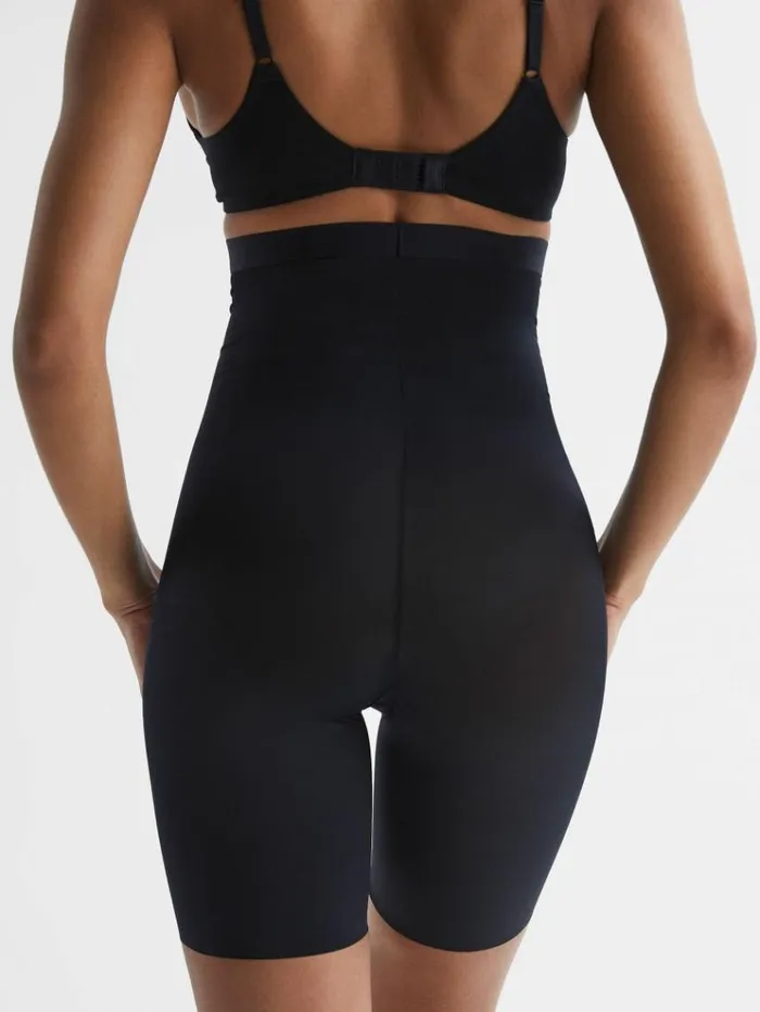 REISS Lingerie Women Spanx Shapewear Firming HighWaisted MidThigh Shorts Black