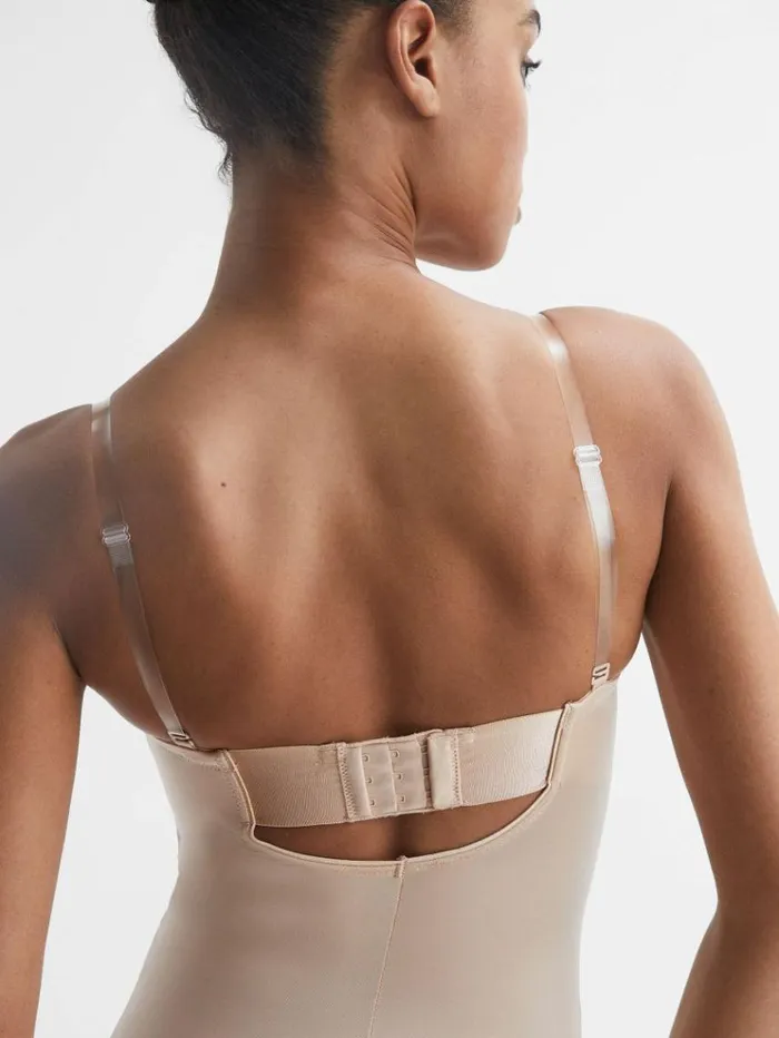 REISS Lingerie Women Spanx Shapewear Firming Strapless MidThigh Bodysuit With Cups Champagne