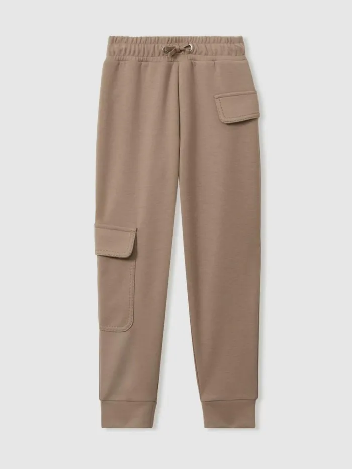 REISS Pants Children Drawstring Pocket Detail Tapered Joggers Camel