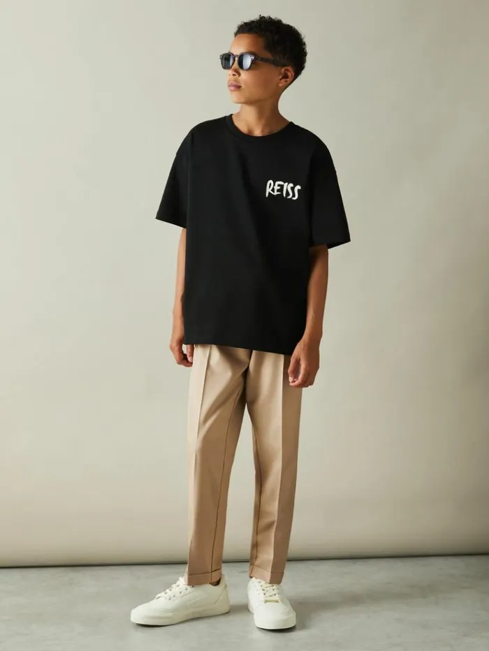REISS Pants Children Relaxed Elasticated Trousers With TurnUps Soft Camel Brown