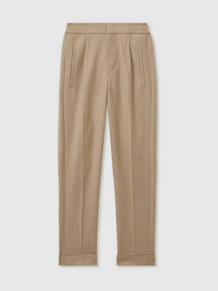 REISS Pants Children Relaxed Elasticated Trousers With TurnUps Soft Camel Brown