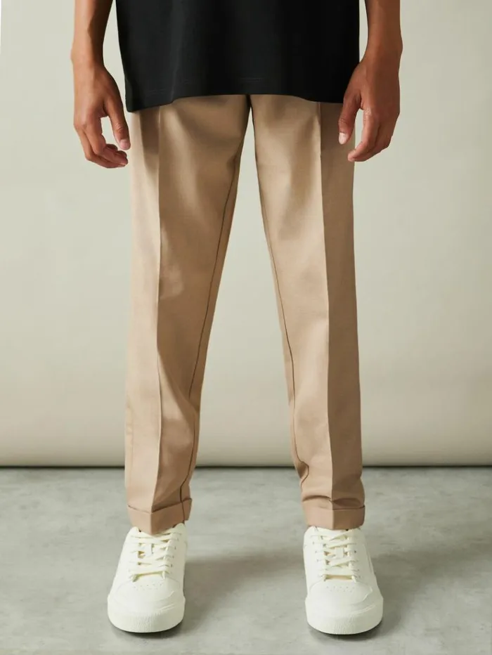 REISS Pants Children Relaxed Elasticated Trousers With TurnUps Soft Camel Brown
