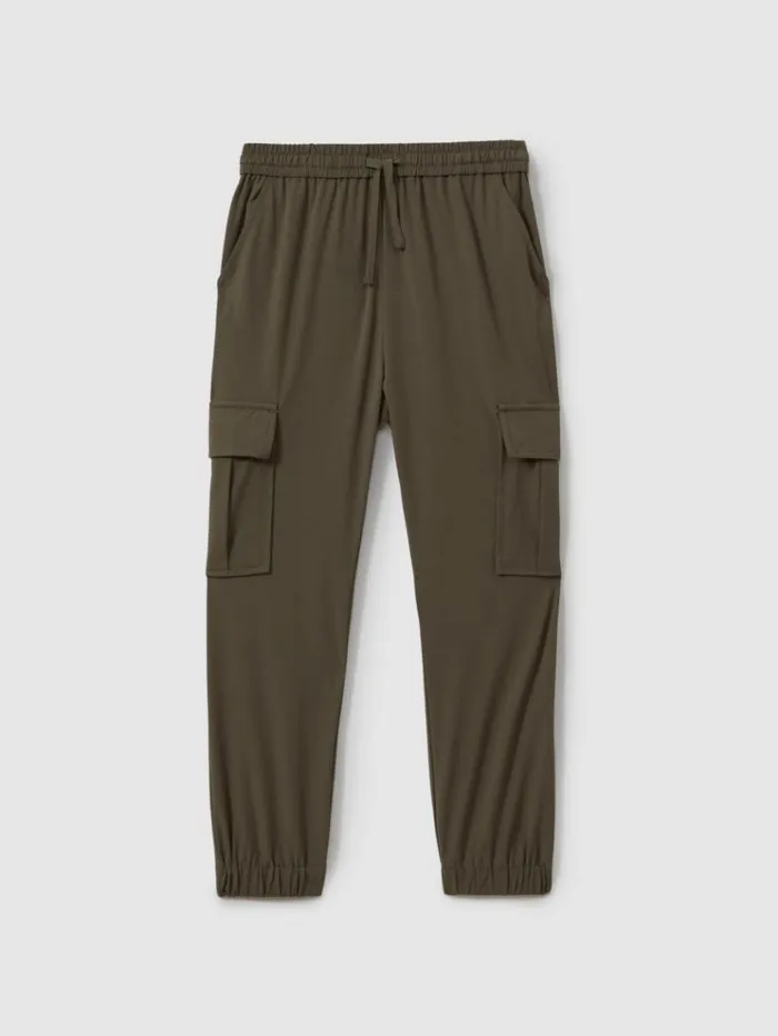 REISS Pants Children Technical Drawstring Cuffed Cargo Trousers Khaki Green