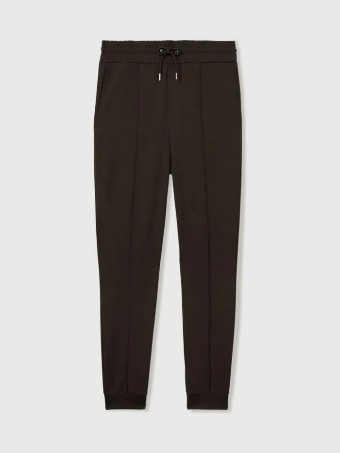 REISS Pants Men Interlock Jersey Drawstring Joggers Chocolate Brown