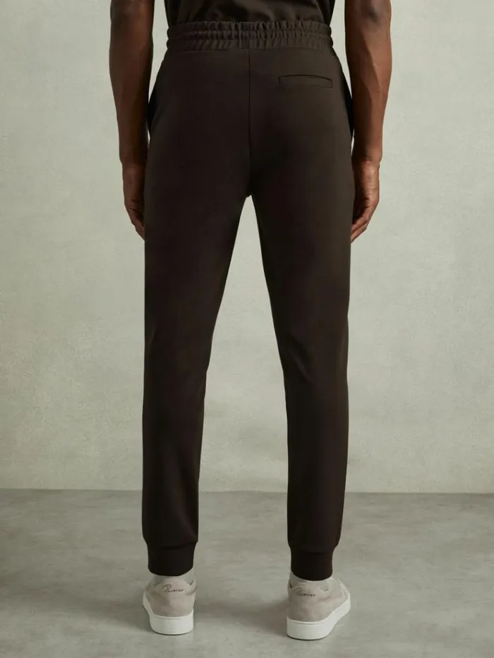 REISS Pants Men Interlock Jersey Drawstring Joggers Chocolate Brown