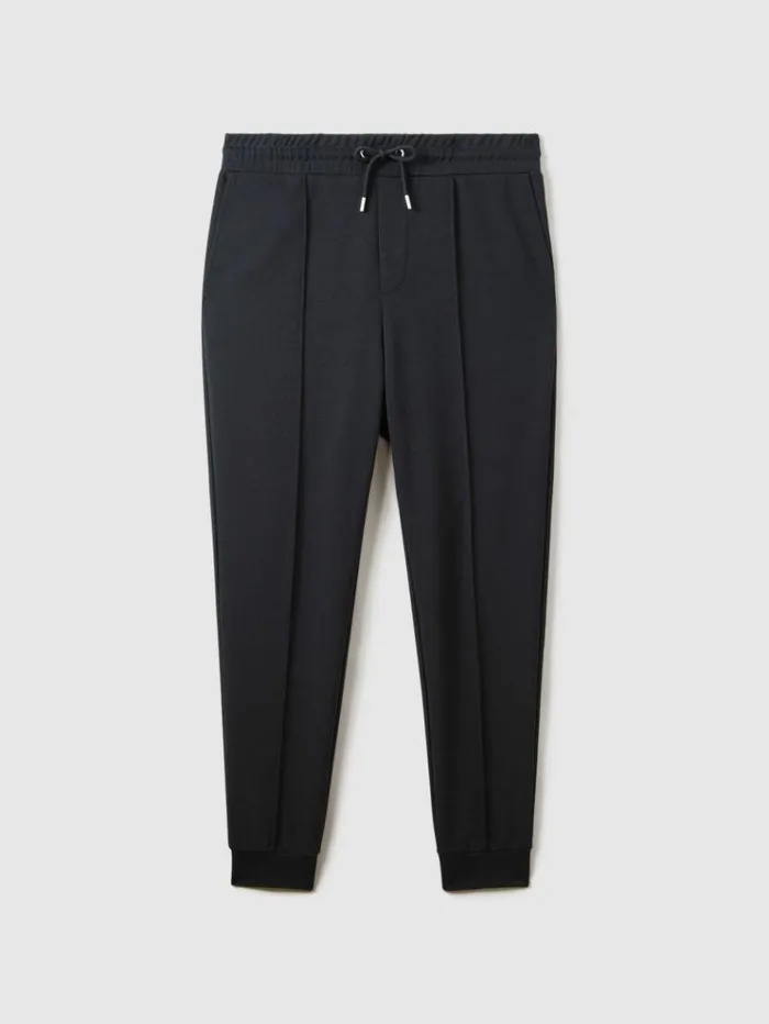REISS Pants Men Interlock Jersey Drawstring Joggers Navy Blue