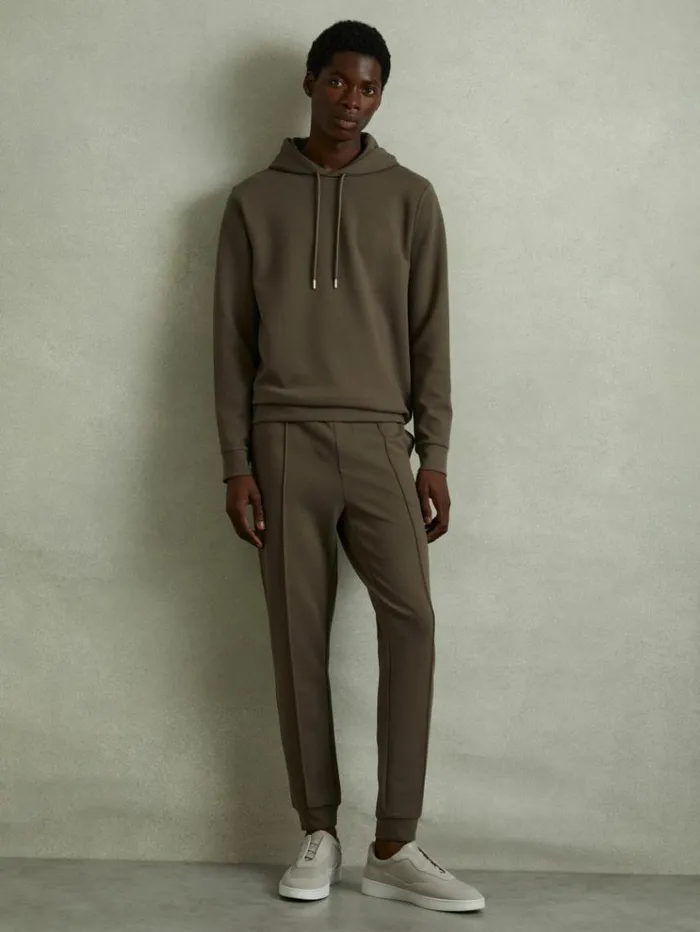 REISS Pants Men Interlock Jersey Drawstring Joggers Sage Green