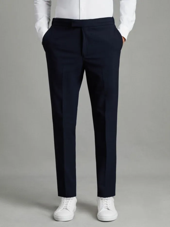 REISS Pants Men Relaxed Drawstring Trousers Navy
