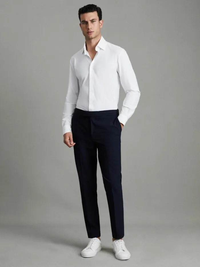 REISS Pants Men Relaxed Drawstring Trousers Navy