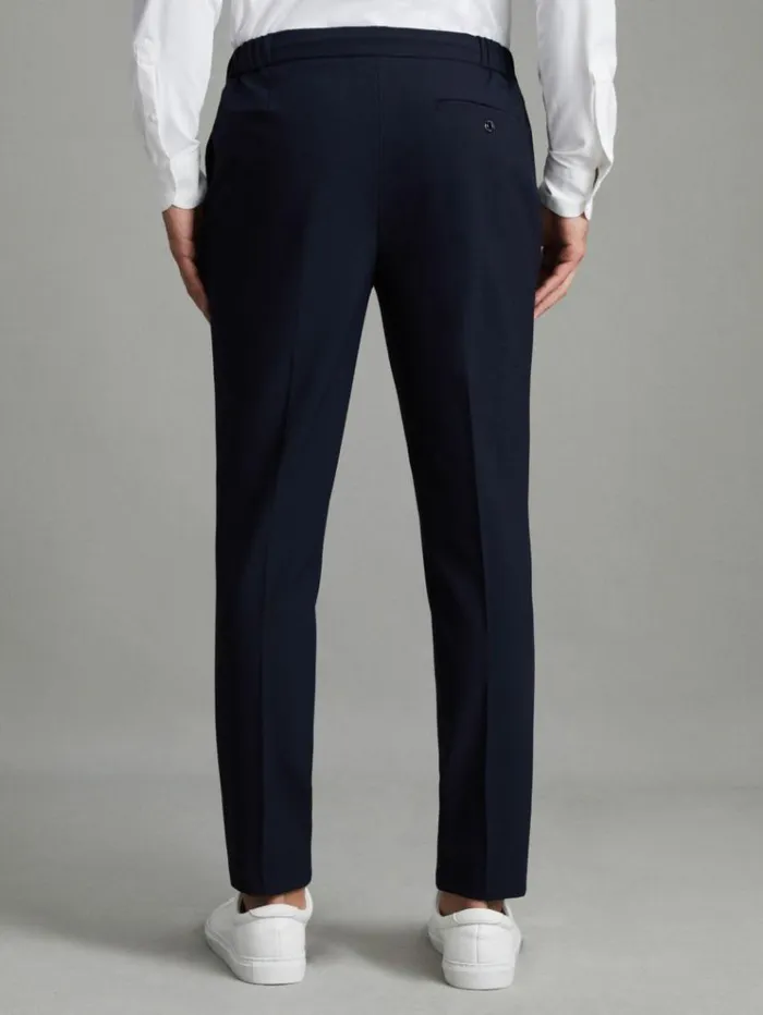 REISS Pants Men Relaxed Drawstring Trousers Navy