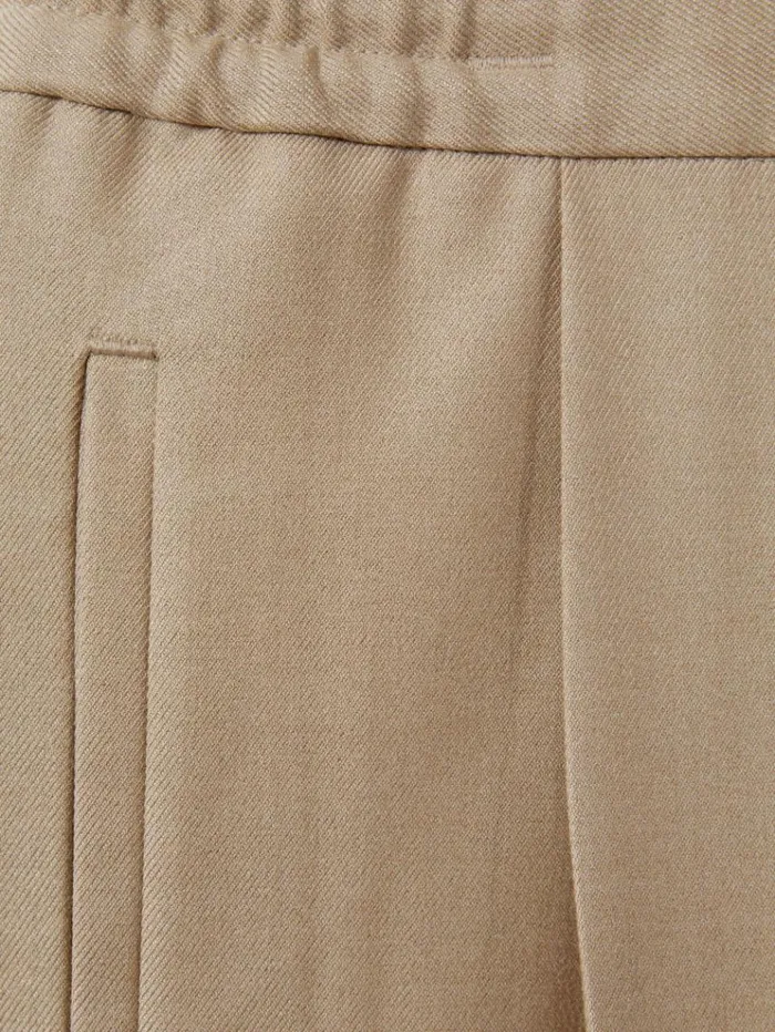 REISS Pants Men Relaxed Drawstring Trousers With TurnUps Soft Camel Brown