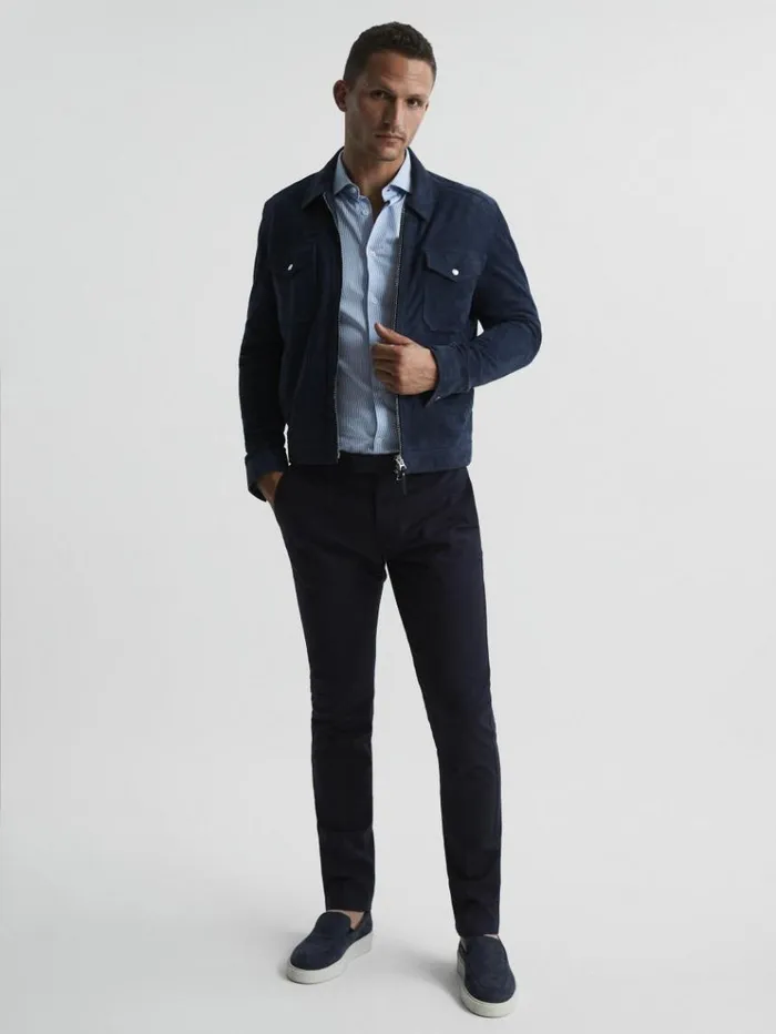 REISS Pants Men Slim Fit Chinos Navy