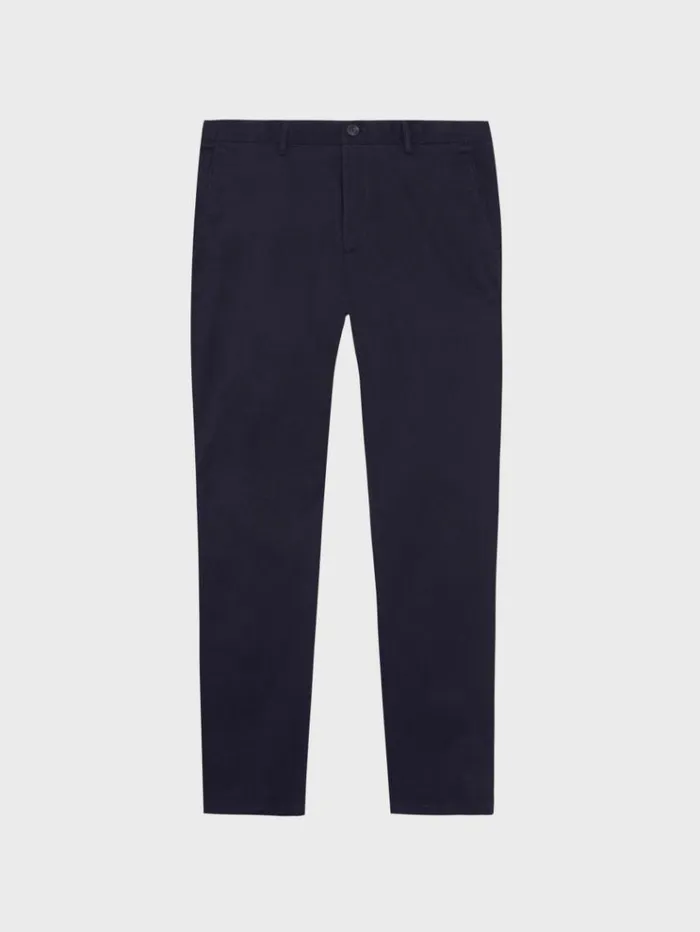 REISS Pants Men Slim Fit Washed Cotton Blend Chinos Navy