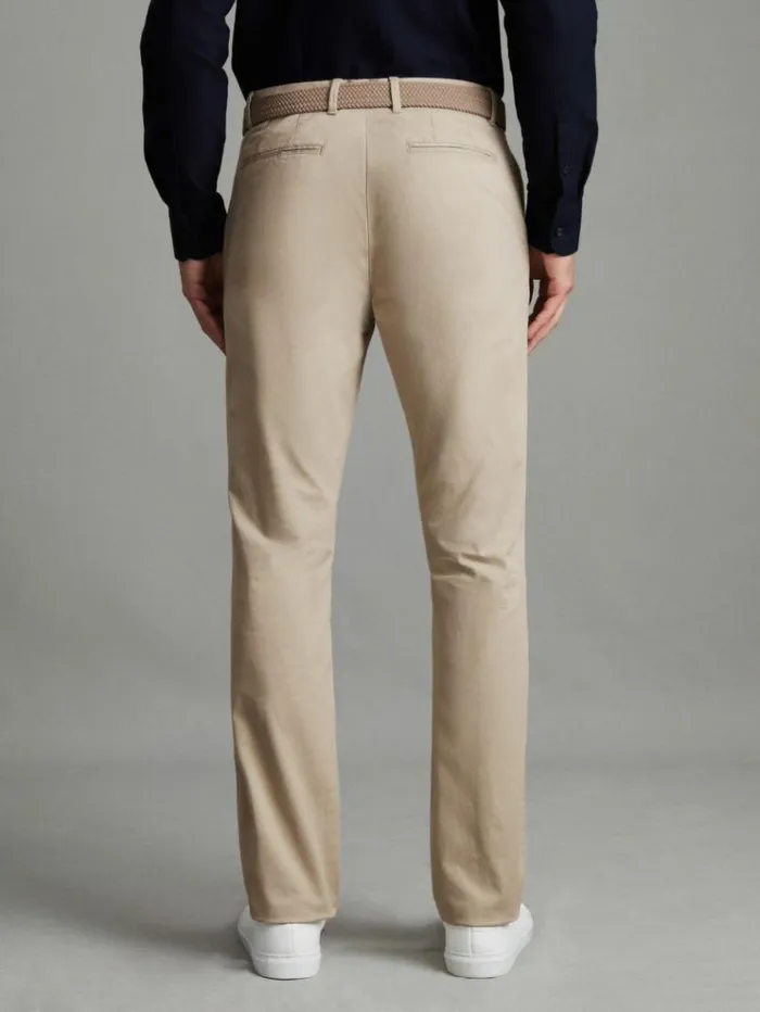 REISS Pants Men Slim Fit Washed Cotton Blend Chinos Stone