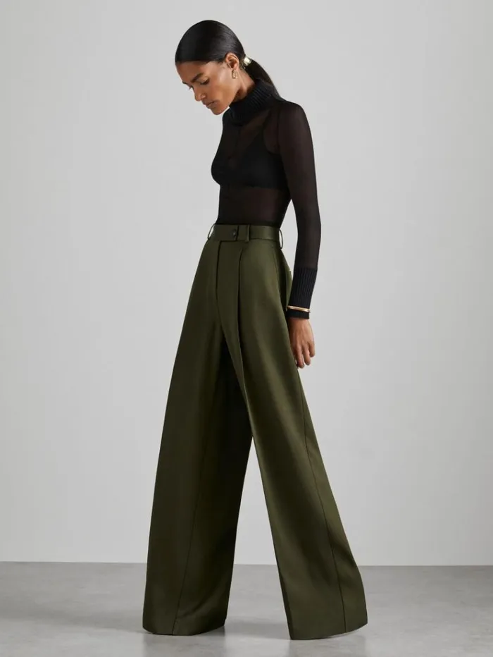 REISS Pants Women Atelier PleatedCrepe Suit Trousers Green