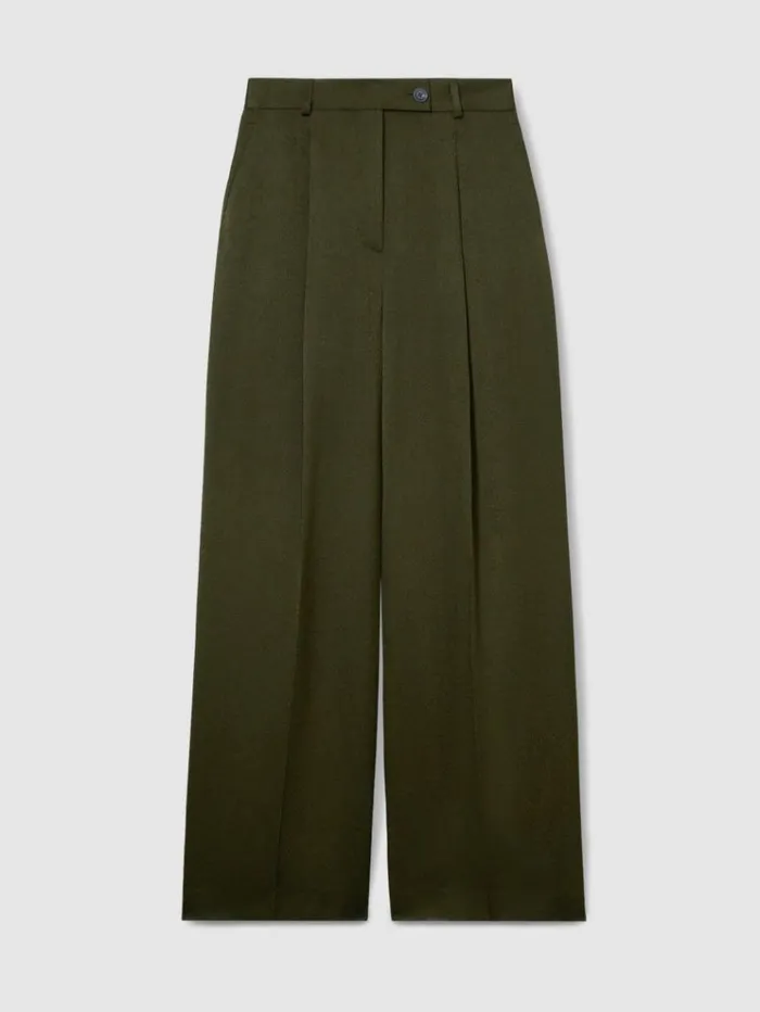 REISS Pants Women Atelier PleatedCrepe Suit Trousers Green