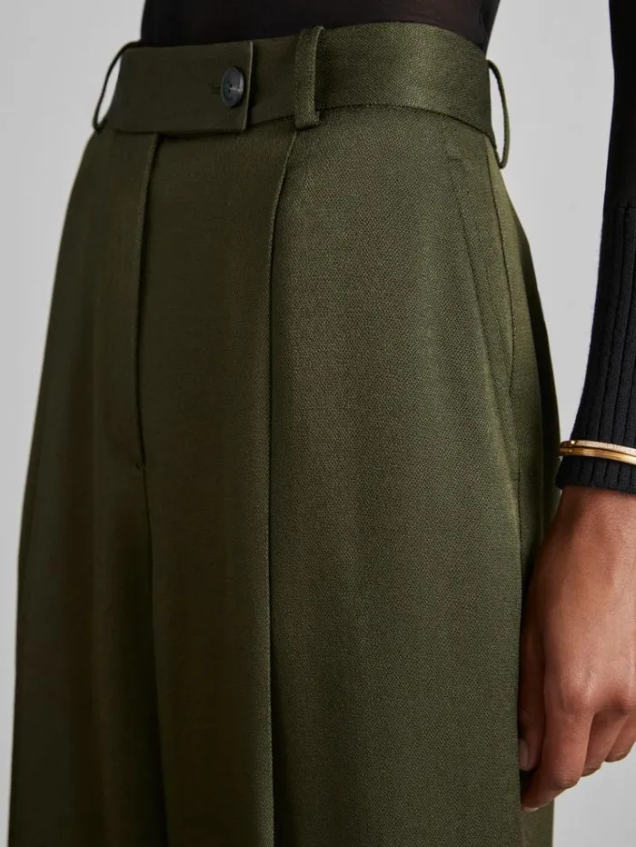 REISS Pants Women Atelier PleatedCrepe Suit Trousers Green