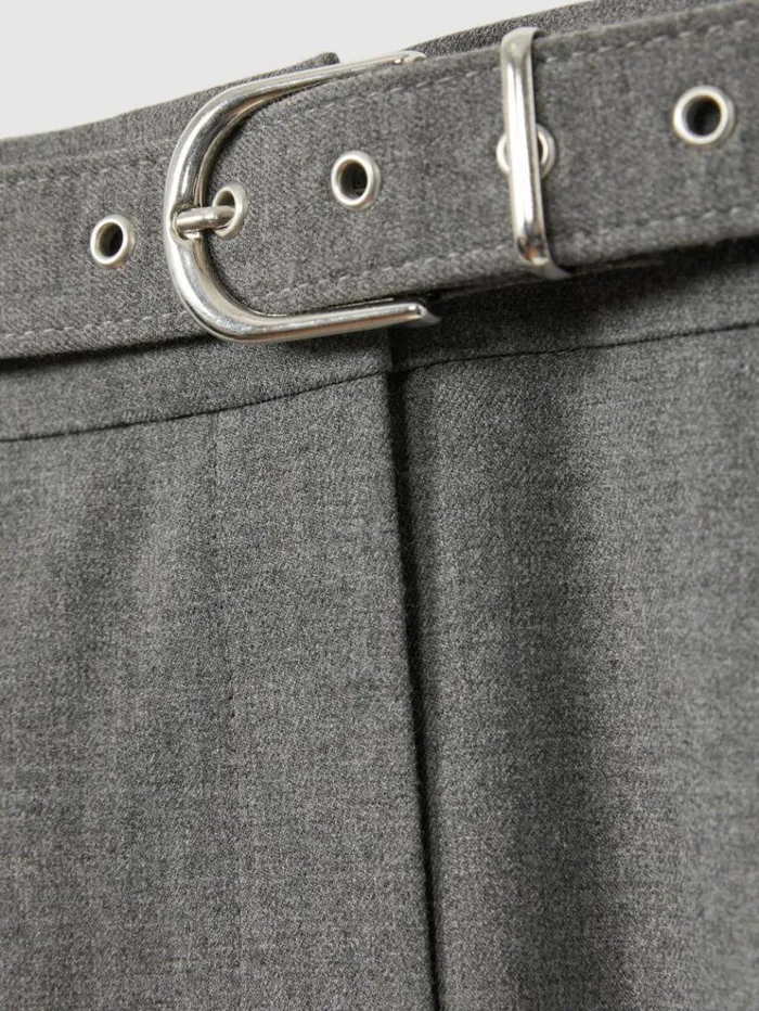REISS Pants Women Belted Wide Leg Trousers Grey
