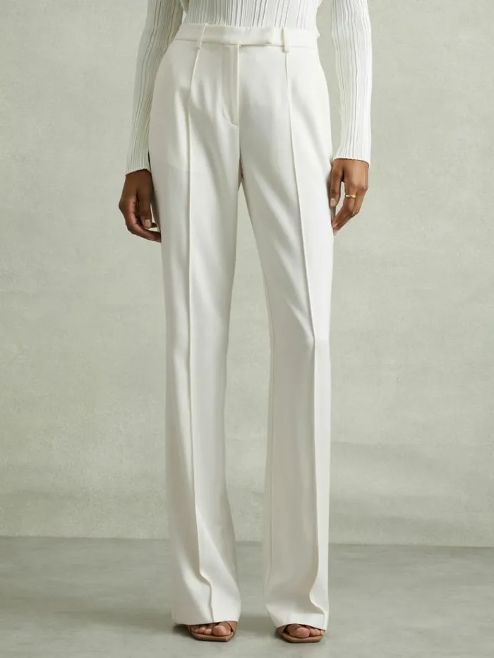 REISS Pants Women Flared Suit Trousers Cream
