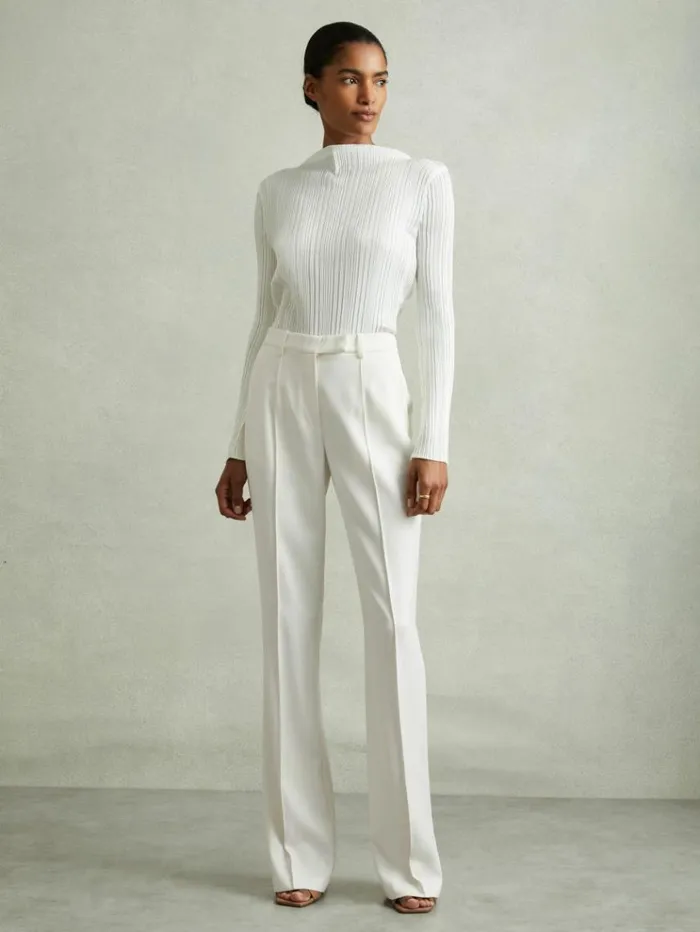 REISS Pants Women Flared Suit Trousers Cream