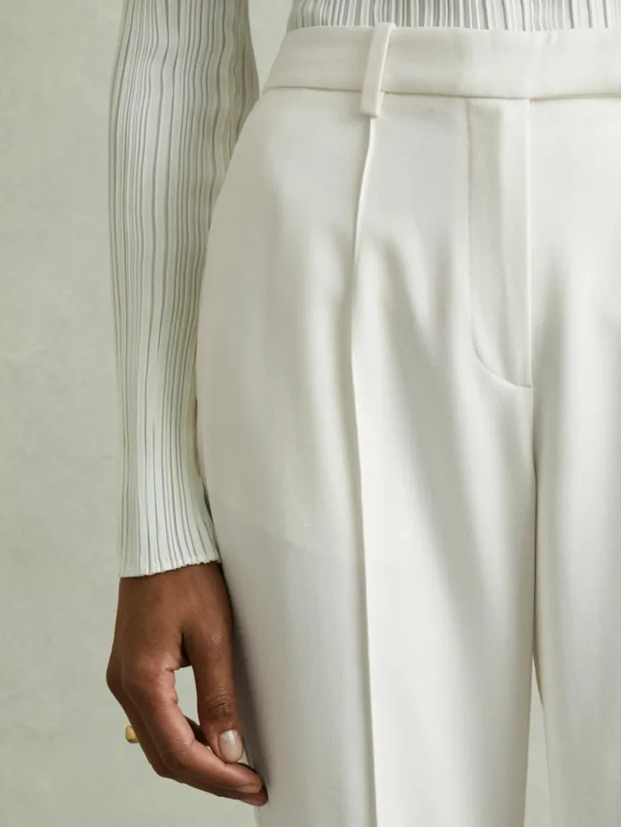 REISS Pants Women Flared Suit Trousers Cream