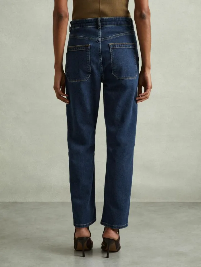 REISS Pants Women Garment Dyed Utility Tapered Jeans Dark Blue