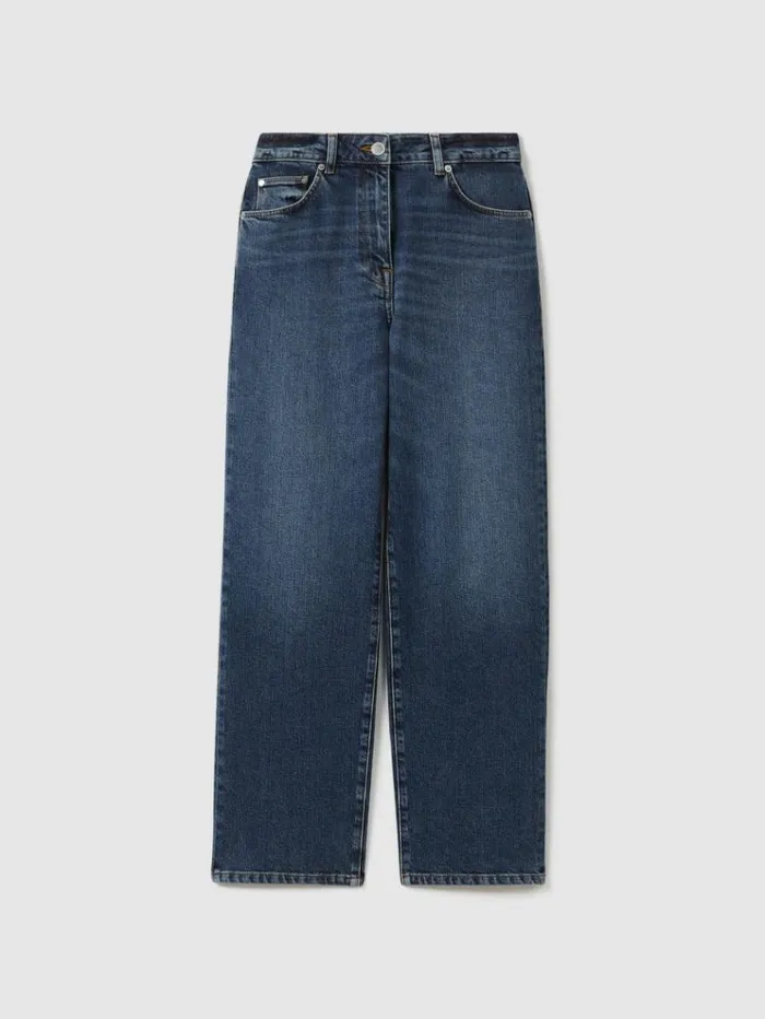 REISS Pants Women Rise Straight Leg Jeans Mid Blue