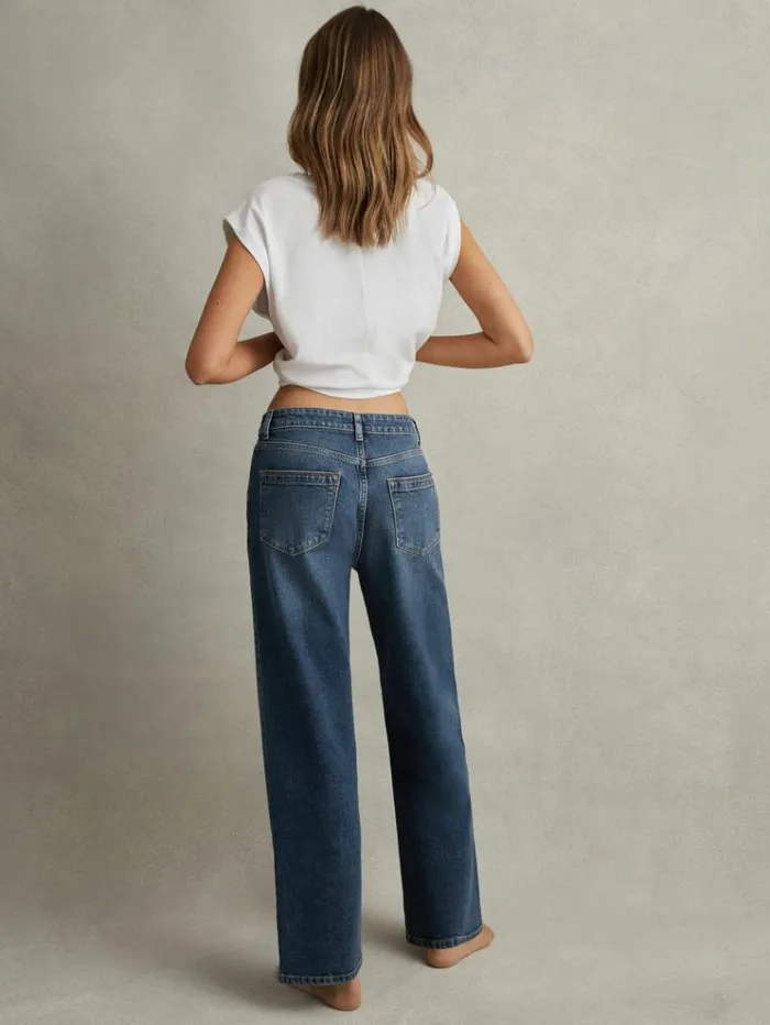 REISS Pants Women Rise Straight Leg Jeans Mid Blue