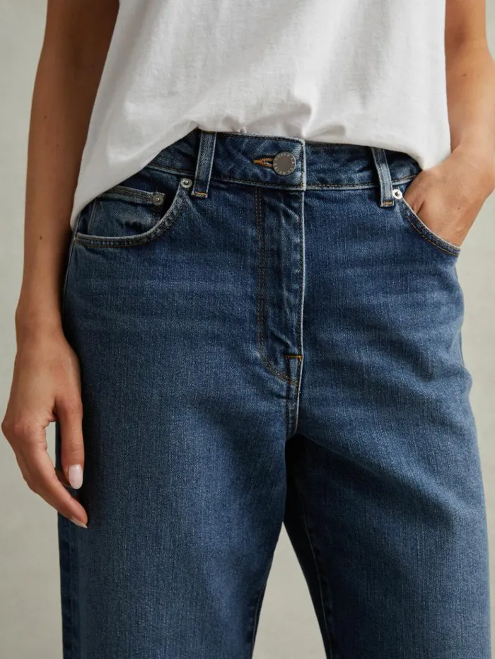 REISS Pants Women Rise Straight Leg Jeans Mid Blue