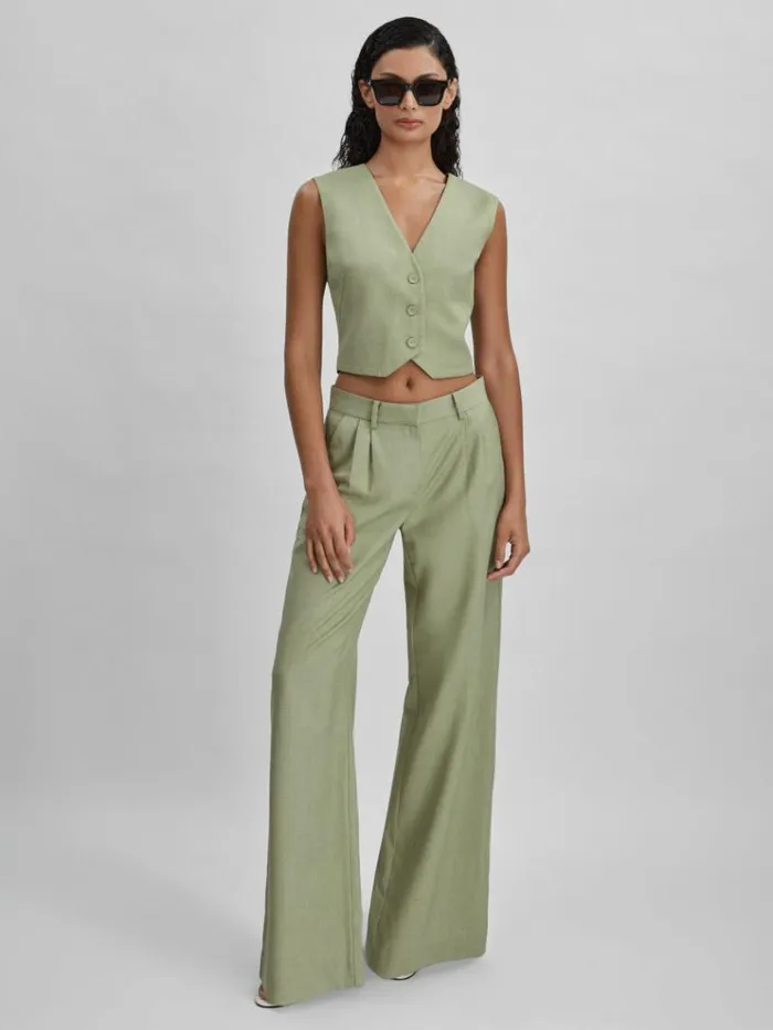 REISS Pants Women Significant Other Wide Leg Trousers Sage